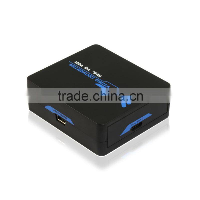 New arrival MHL To VGA + 3.5mm AUDIO/SPDIF Mini Converter, with micro usb to micro usb power cable, factory supply