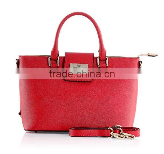 Red lock closure ladies bag hard leather women tote made in china