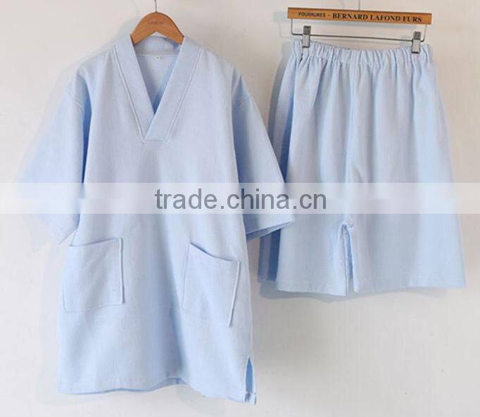 100% Cotton Waffle Robe Blue Waffle Bathrobe Thin Robe For Summer and Spring Hotel Bathrobe