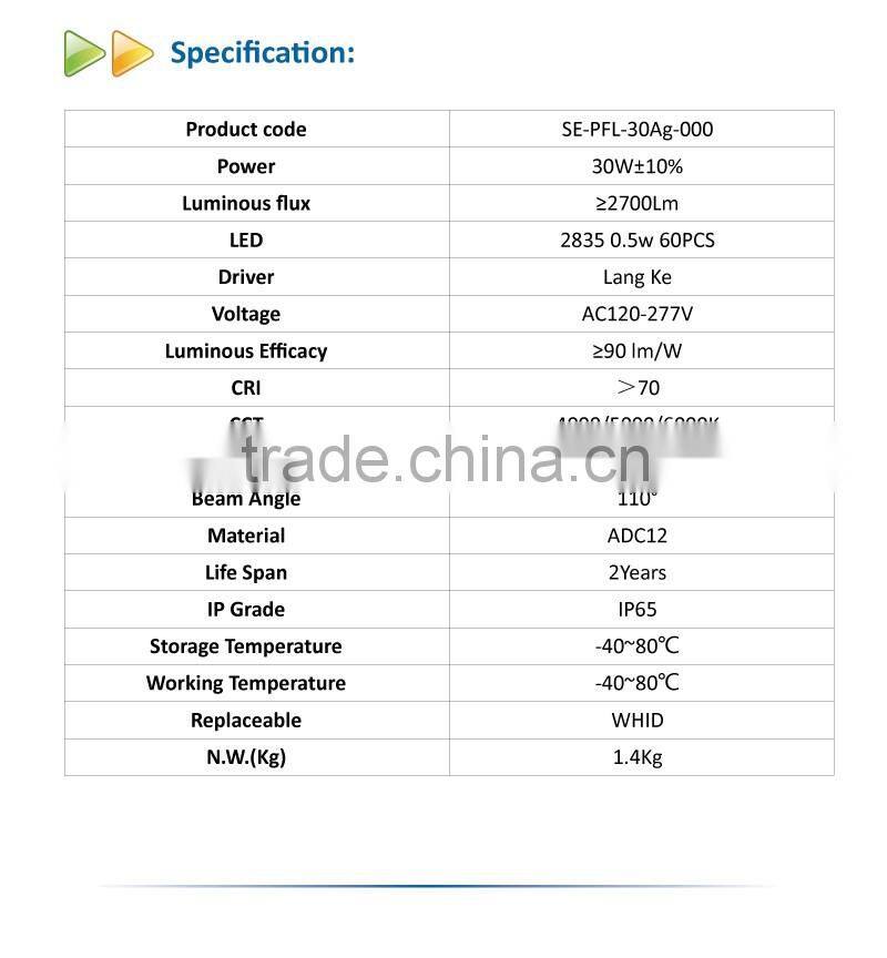 Ultra thin IP65 waterproof LED outdoor lighting fixture Die Casting Aluminum 30W LED flood light