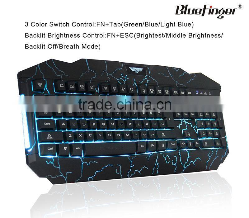 High quality USB wired Green Blue three color led backlit Computer Keyboards