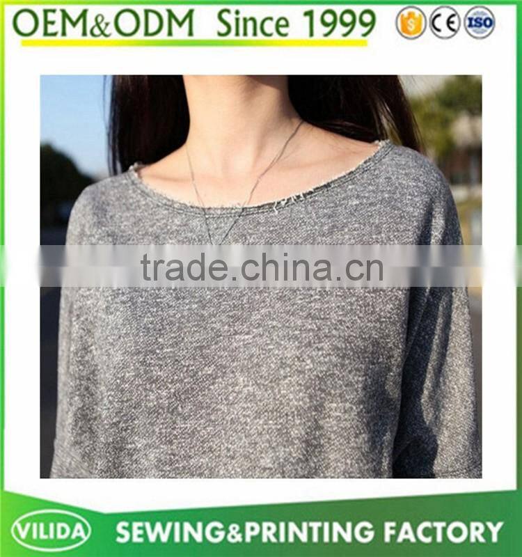 Latest Fashion Casual Loose Long Sleeve 100% Cotton Blank T-shirt Dress