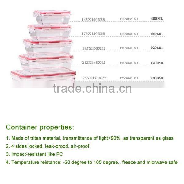 Rectangle Shape BPA Free Airtight 1100ml Kitchen Food Cereal Storage Container China Factory