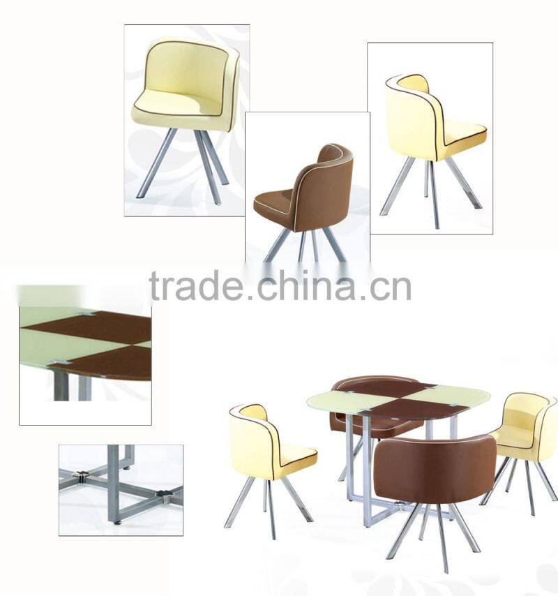 Hot Sale Cheap Used Dining Table Glass Top Metal Legs Dining Set 1 Table 4 Chair