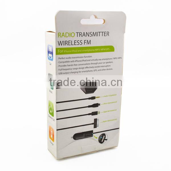 audio transmitter fm with 3.5mm audio jack and micro 5 pin for all android phones