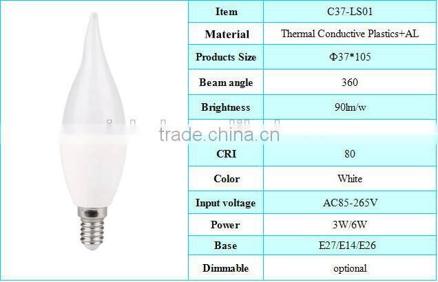2015 New Led Candle Light China Led Light E14 6W