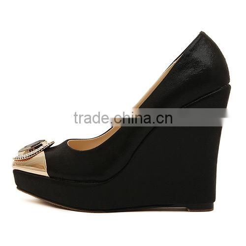 wholesale factory price shoes high heel pointed toe wedge shoes casual pointed toe rhinestone wedges pumps shoes PMS3718