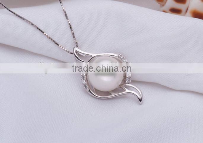 AAA grade White 925 sterling silver freshwater pearl pendant necklace