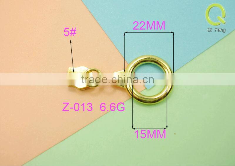 golden round metal zipper slider and puller jeans zipper puller