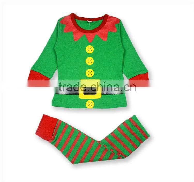 Christmas Santa Claus Long Sleeved T-shirt ELK Reindeer Printed Striped Pants Two-Piece Suit Pyjamas Sleepwear Homewear Cotton