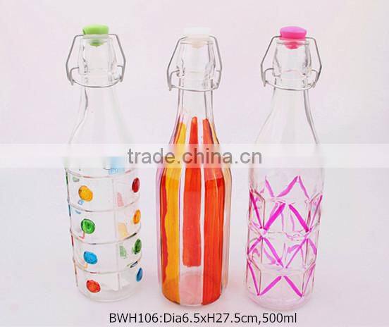 500ml glass bottle with hand drawing used for juice