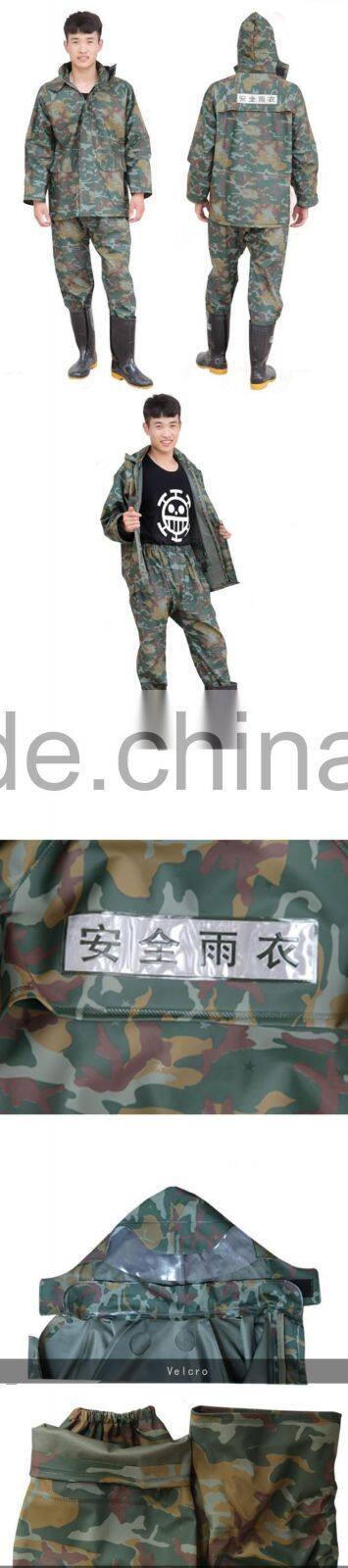 water proof pvc knitting fabric rain coat /outdoor working adult men pvc raincoat suit