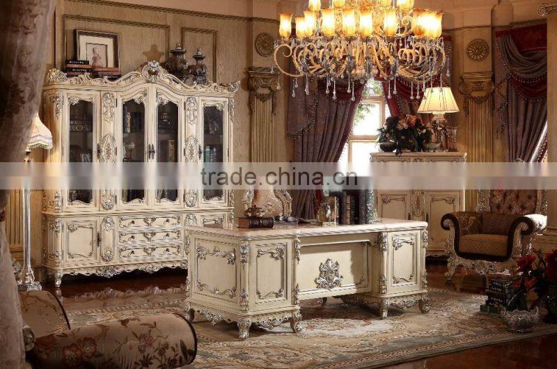 European Classic High End Wooden Home Office Desk And Bookcase/Home Carving Desk(MOQ=1 SET)