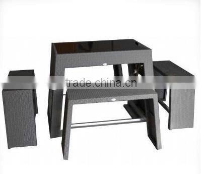 2017 resin wicker furniture 5 piece bar set outdoor table and bench