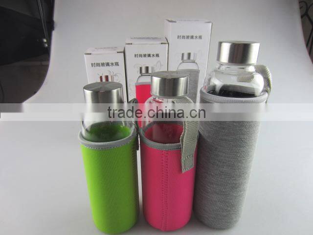 Wholesale glass sport watter bottle with knitted jacket in stock
