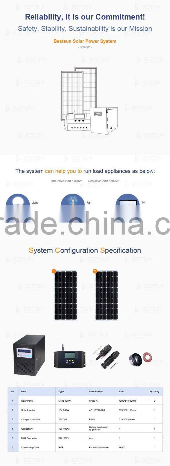 BESTSUN BFS-300W monocrystalline solar panel for off grid solar panel system