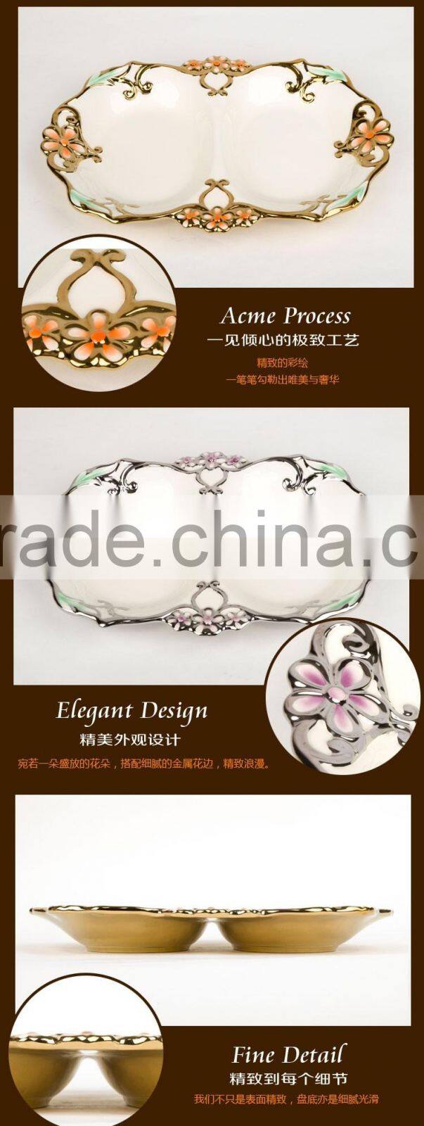 Wholesale golden electroplating fruit departed plate,electorplate golden plate ceramic material