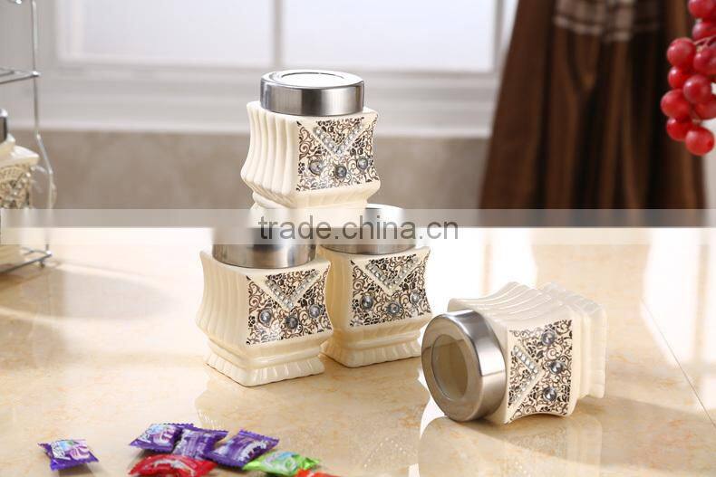kitchenware food storage ceramic canister set with metal stand