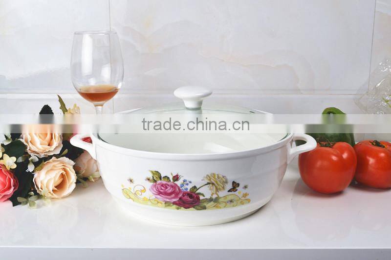 ceramic cookware pot with glass lid & metal stand
