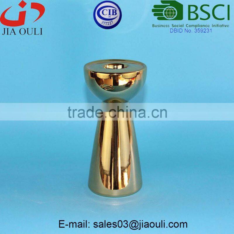BSCI Audit factory ceramic Christmas gold plated candlesticks