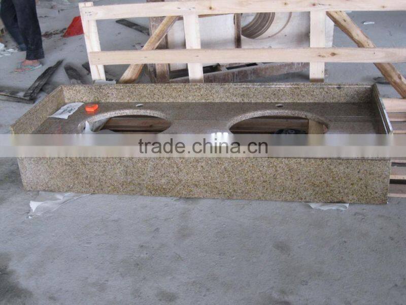 Wholesales G682 yellow prefab granite bathroom vanity top with double sinks