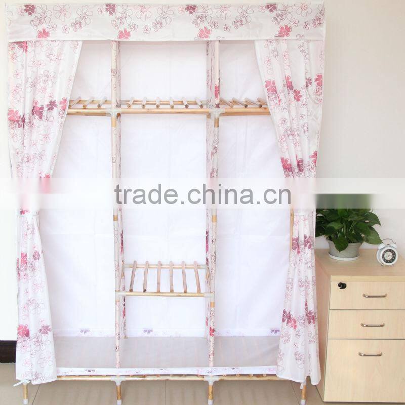 Best selling non-woven cover soild wood handle wardrobe