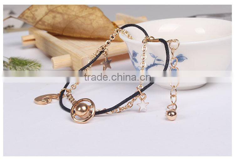 goldfill round smiling face charm bracelet tiny rhinestone charm bracelet colorful rope gold chain layered bracelet
