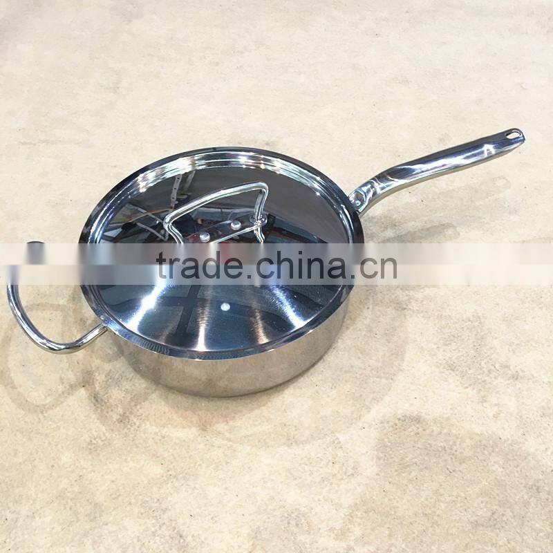 Mirror polished 2.2mm 3ply bottom stainless steel 304 cooking pot/single handle induction soup pot for hotel