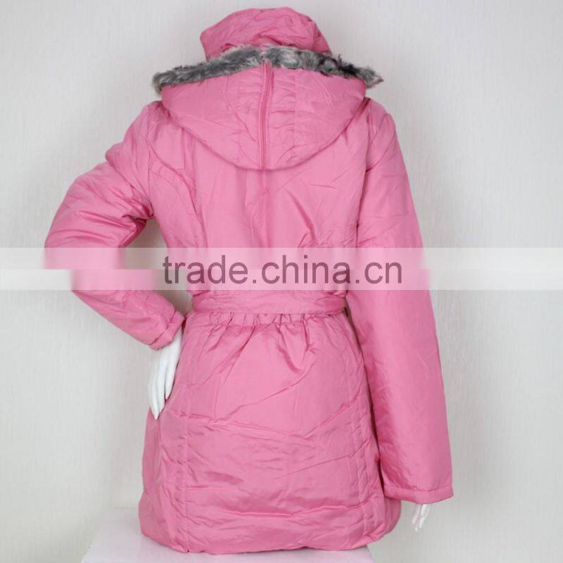 2016 Padding Ladys Winter Long Jacket With Fake Fur Hood
