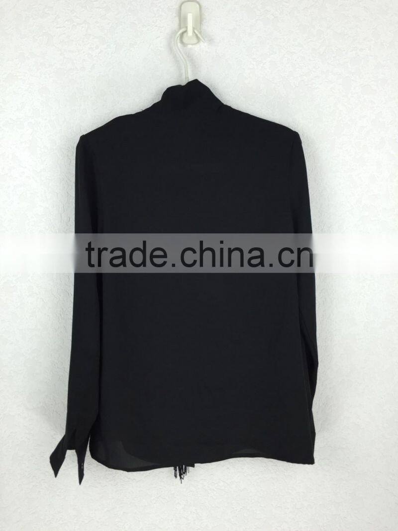 2016 New Design Stylish Girls Chiffon Black Blouse