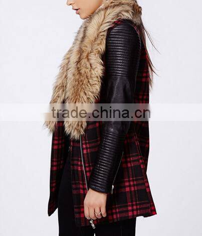 2014 New arrival cool fashion lady FAUX FUR LEATHER BIKER SLEEVE COAT