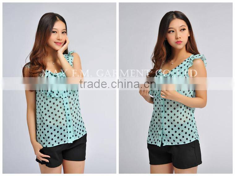 fashion butterfly sleeve polka dots pattern chiffon blouse MOQ 1 piece