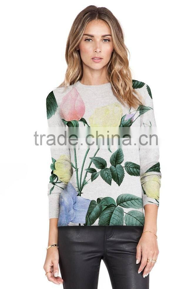 Digital printing knitted pullovers womens cardigan sweater