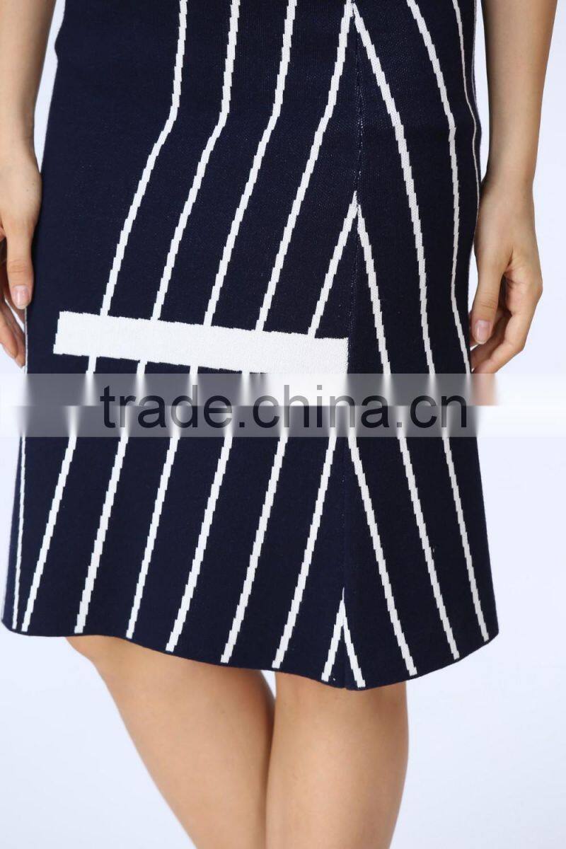 2016 New arrival white & black stripe knited Crop and Skirt Co-ord Set