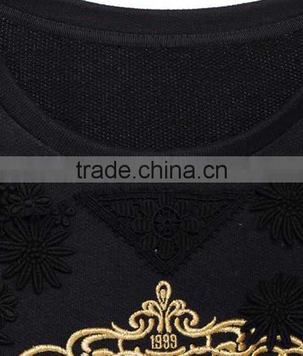 China supplier Women Woven Garment Factory ladies' close fit embroidered black long sleeve maxi dress