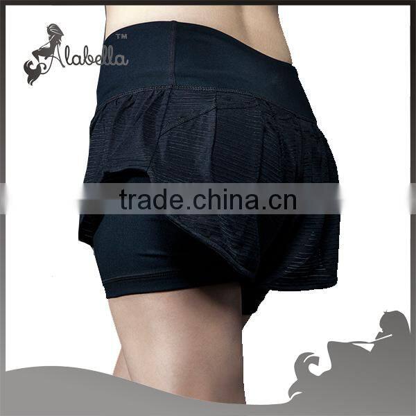 womandouble layers jump short jogging pants high waist yoga pants