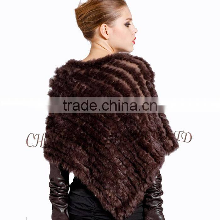 CX-B-13J Rabbit Fur Women Knitted Sweater Poncho Shawl