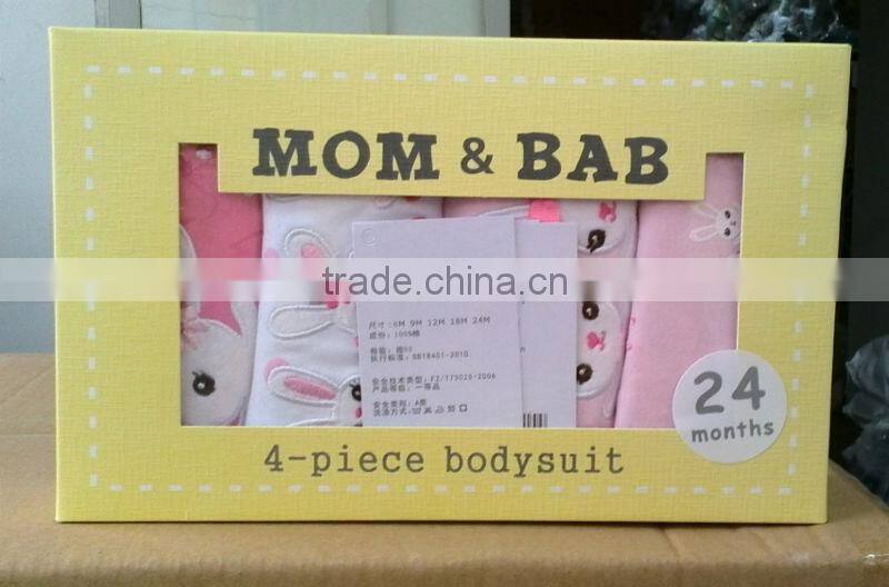 2015 baby clothing 100% cotton baby bodysuit plain gift box