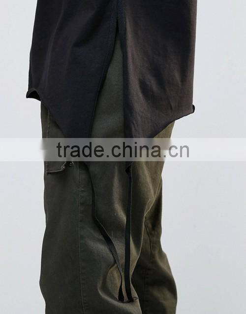 Hip hop style super longline curved hem 100% cotton breathable men black t-shirt wholesale