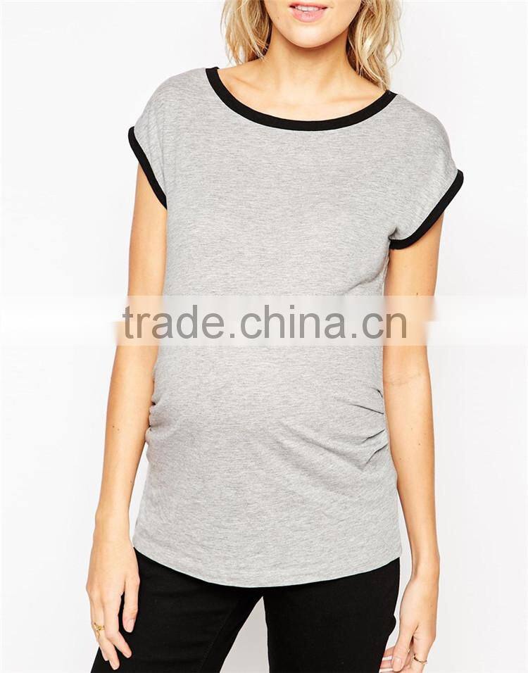 Maternity contrast binding tee maternity clothes manufacturers
