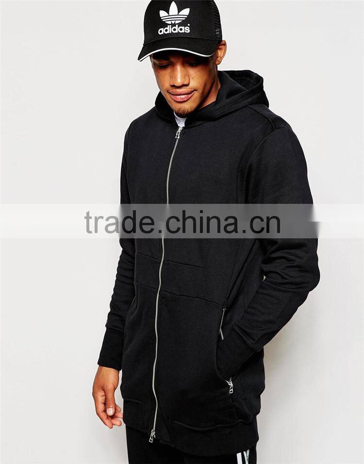Mens 100% Cotton Pocket Customized Wholesale Plain Black Hoodie