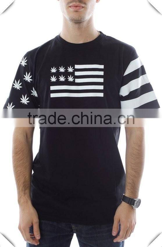 American Flag Printed T Shirt for Men Black Cotton Short Sleeve Longline T-Shirt OEM USA flag Tee