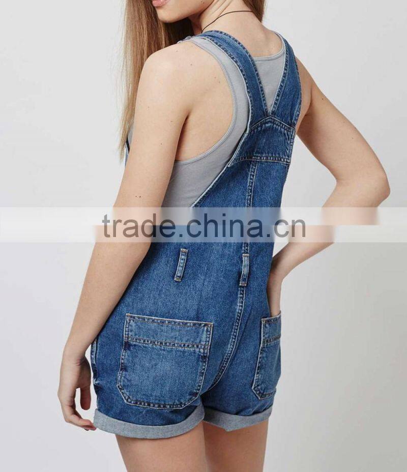 Wholesale OEM Girl denim dungarees blue playsuit jumpsuit jeans women