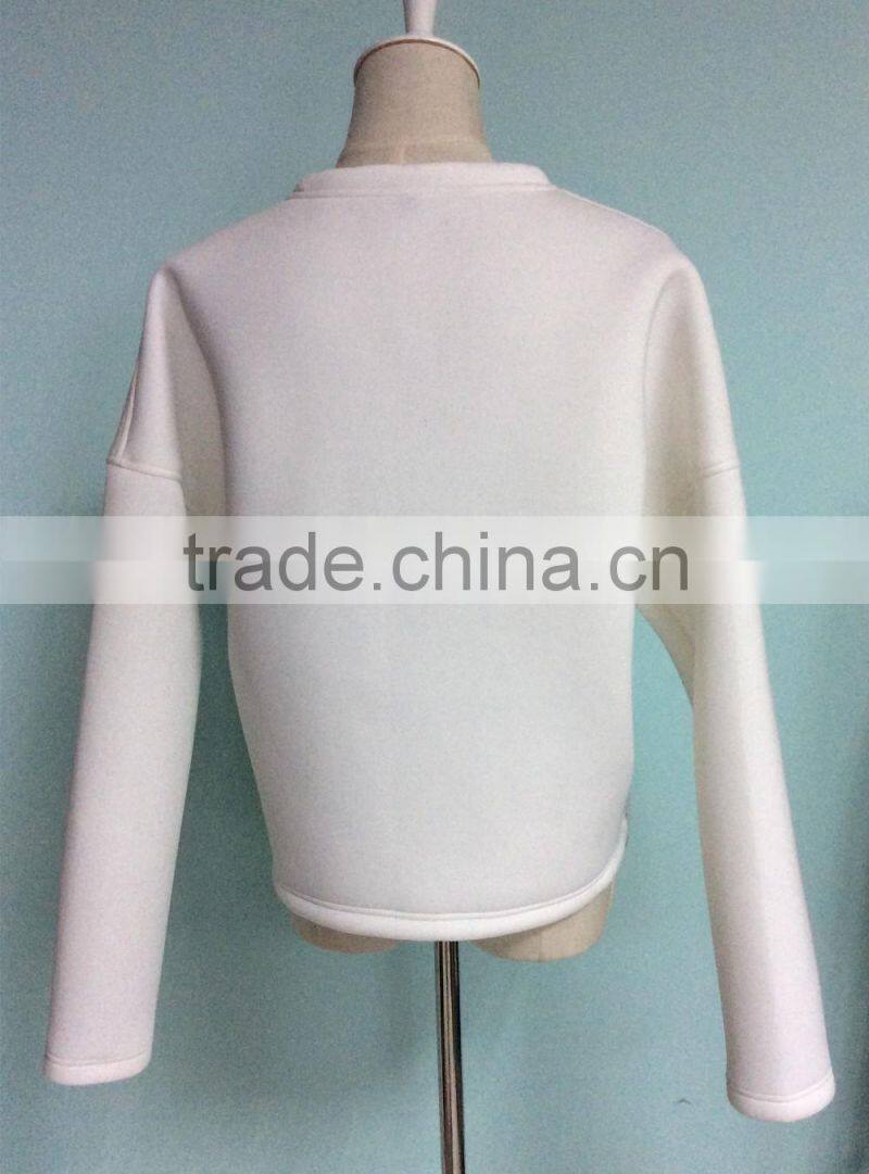 Cheap plain white long sleeve oversized pocket women scuba pullover windcheater round neck hoodie manufacturer