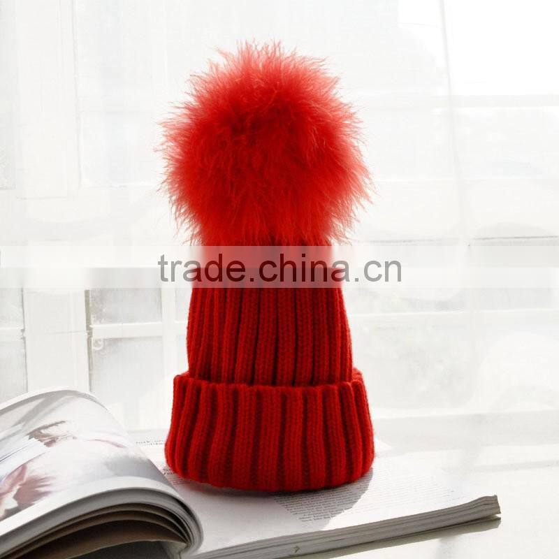 2016 Winter beanie Real Silver Fox Fur ball Knitting hat For Women Black Real Raccoon Fur ball Skullies