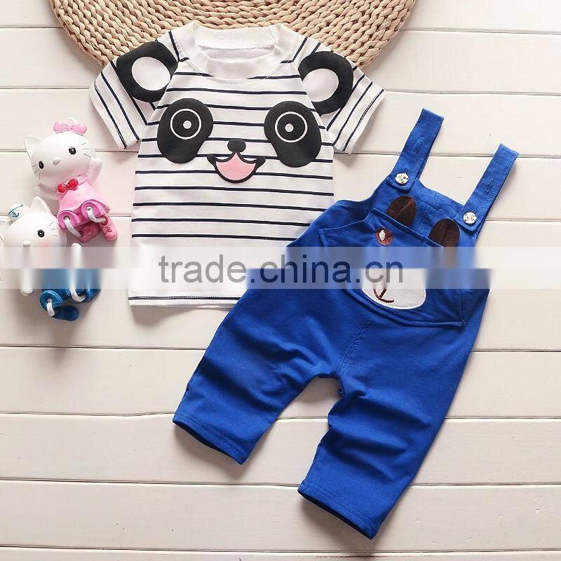 2016 New Design Cute Cartoon Bear Pattern Cotton Long Sleeve T-shirt High Qulaity Jeans Baby Boy Clothes 1st Birthday Outfits