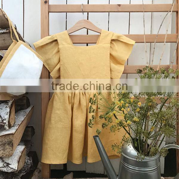 Back Opening Dresses For Girls Cotton Linen Party Supply Baby Dress