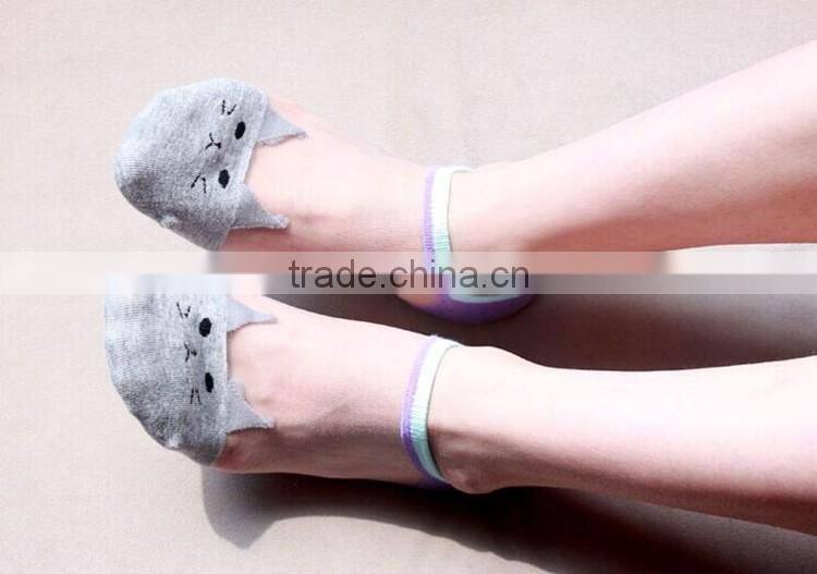 HOT women socks cute candy thin invisible cotton socks high/boat Casual Sports socks solid color cat cartoon women girl socks
