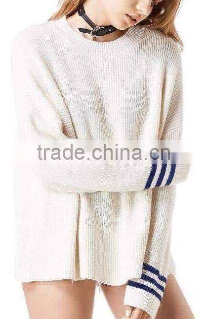 EY0911S 2-color stripe long sleeve pullover sweater for women