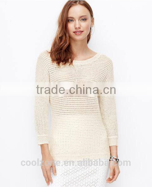 Slim fit sequins o neck long sleeve wool woman sweater